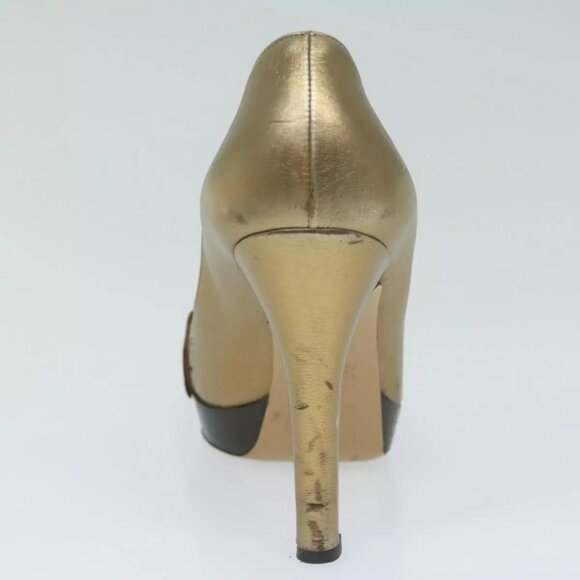 GUCCI High Heels Leather 37 Gold Tone Aut - Picture 16 of 16